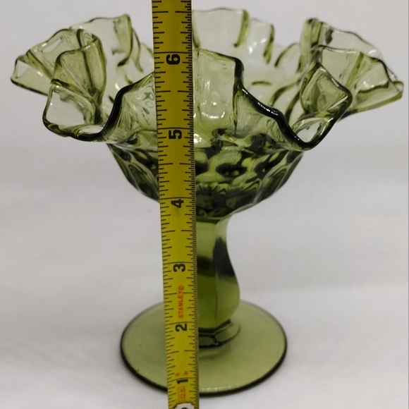 Vintage Fenton Colonial Green Thumbprint Ruffled Crimped Edged Compote - Picture 11 of 12